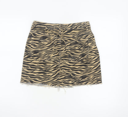 Close-up detail of Denim Co Women Brown Zebra Print Denim Mini A-Line Skirt UK 8