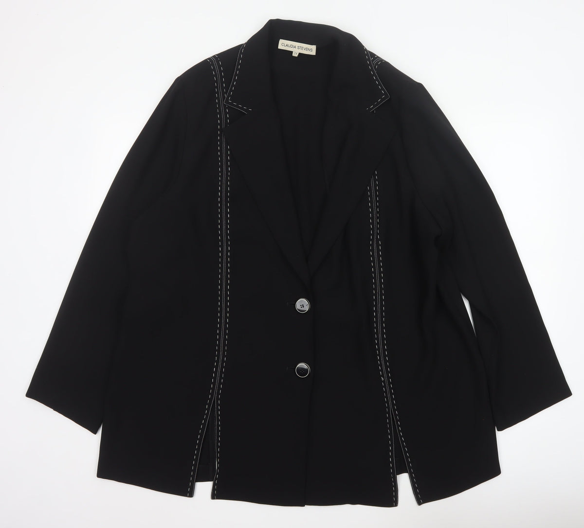 Claudia Stevens Women Black Size 24 Long Blazer White Stitch Tailored