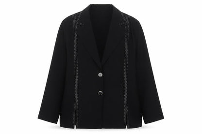 Claudia Stevens Women Black Size 24 Long Blazer White Stitch Tailored