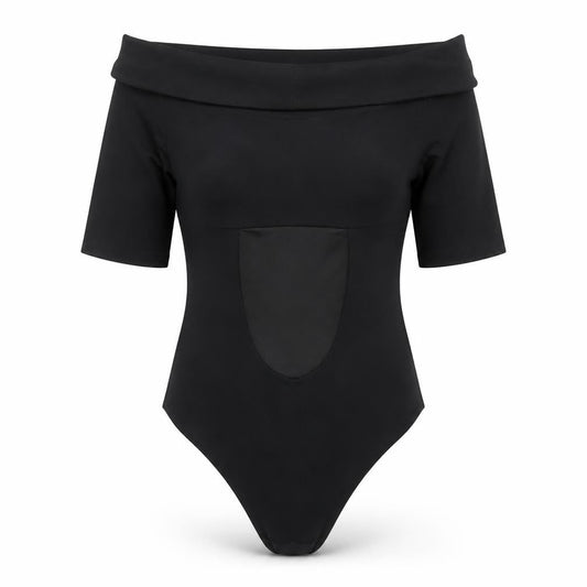 H&M Women Black Off Shoulder Short Sleeve Stretch Bodysuit UK 6