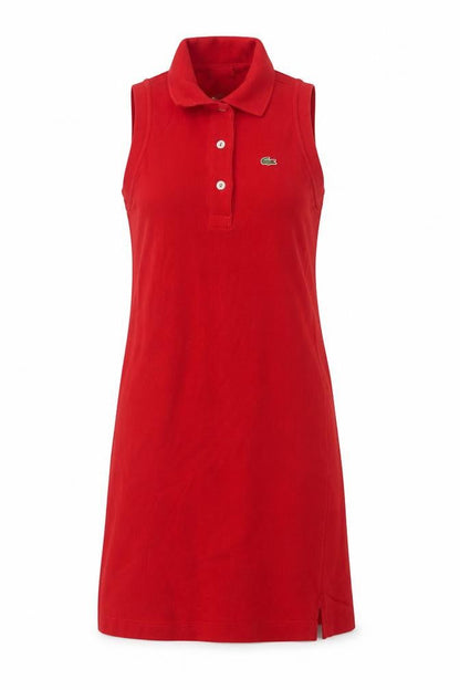 Lacoste Women Red UK 10 Shirt Dress Sleeveless Cotton Collared Logo