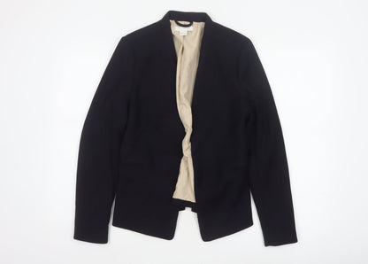 H&M Women Black UK 10 Open Front Lined Tailored Blazer Jacket