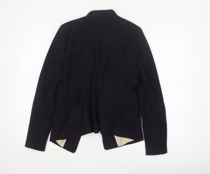 H&M Women Black UK 10 Open Front Lined Tailored Blazer Jacket