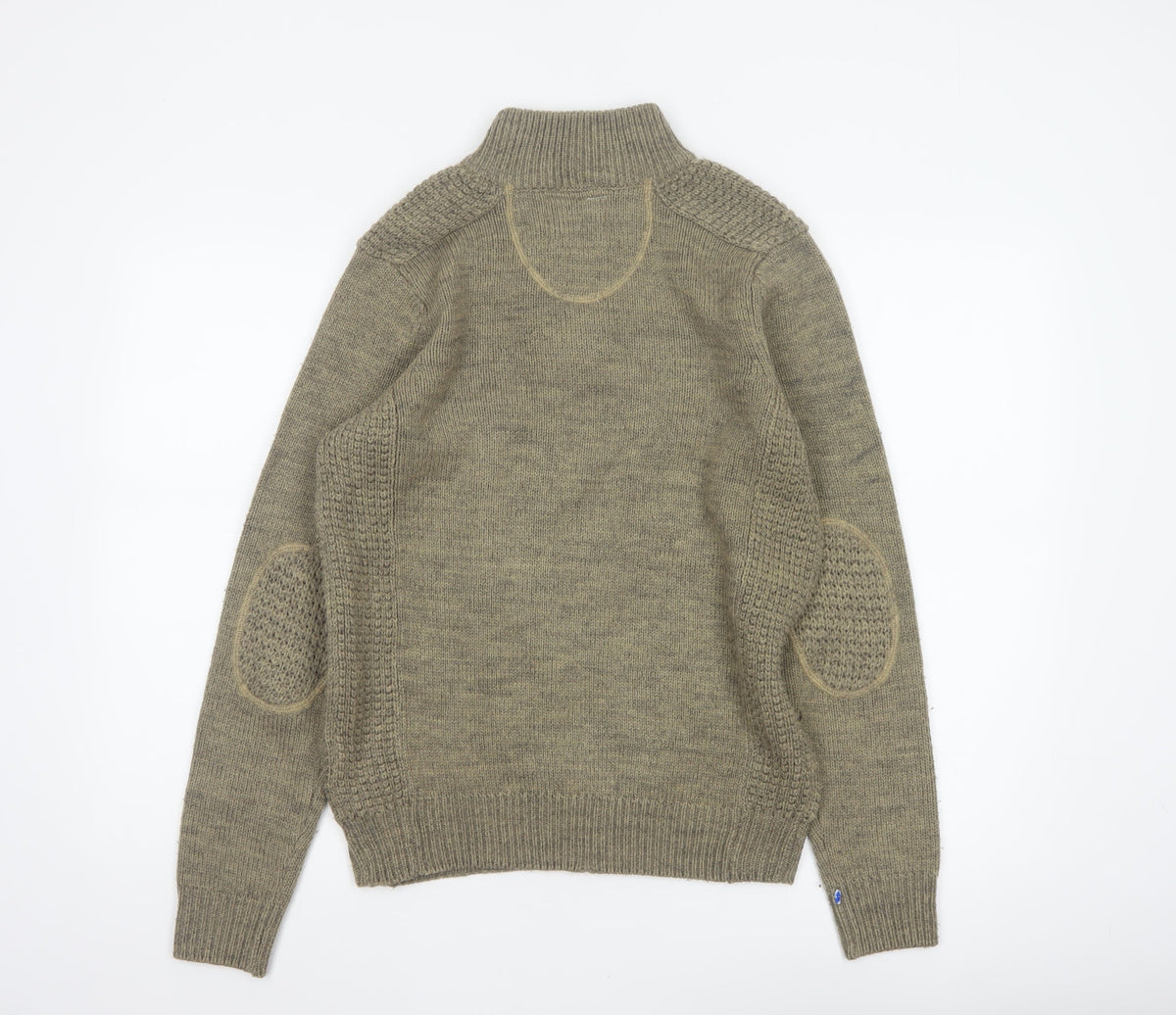 SoulCal Men’s Green S Henley High Neck Knit Wool Blend Jumper