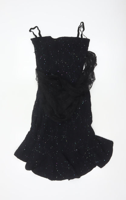Mariella Burani Women Black UK 8 Sequin Lace Mermaid Evening Dress