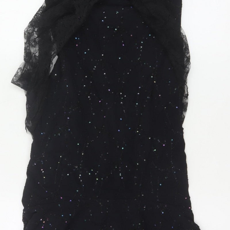 Mariella Burani Women Black UK 8 Sequin Lace Mermaid Evening Dress