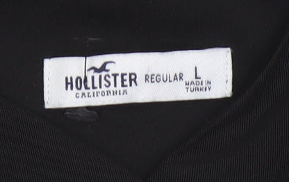 Hollister Women Black L Bodycon Knee Dress Ruched Sheer Long Sleeve