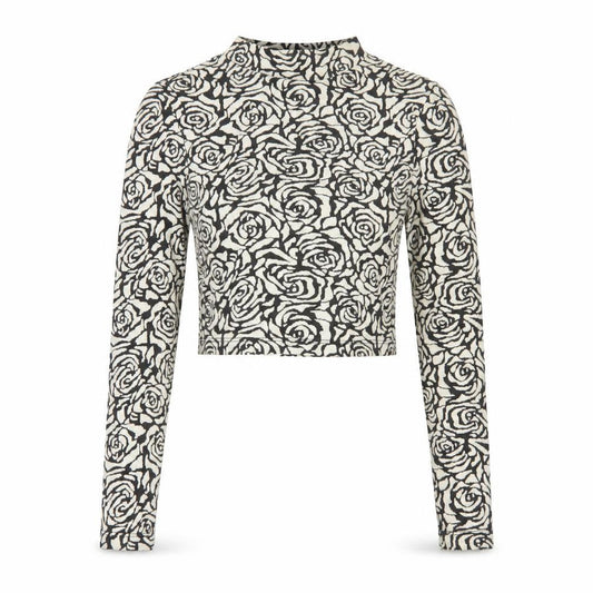 H&M Divided Women’s Black Ivory Rose Print XS Cropped High Neck Top