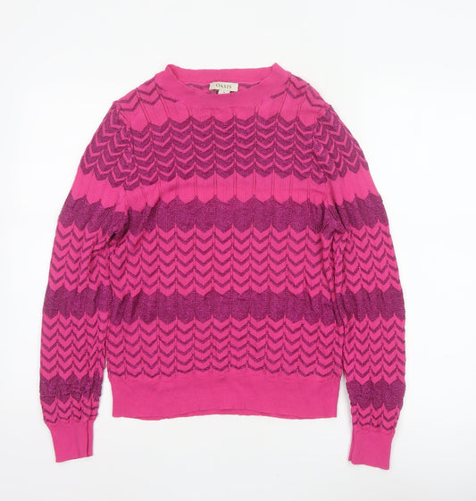 Oasis Women Pink M Geometric Glitter Knit Crew Neck Pullover Jumper