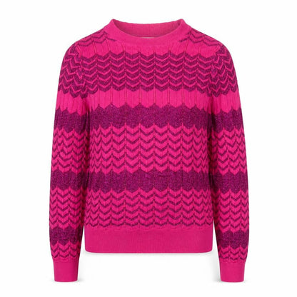 Oasis Women Pink M Geometric Glitter Knit Crew Neck Pullover Jumper