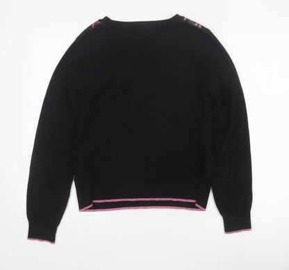 Oasis Women Black M Floral Metallic Knit Crew Neck Pullover Jumper