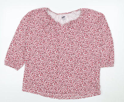 Lands' End Women Pink Floral V-Neck 3/4 Sleeve Blouse UK 14