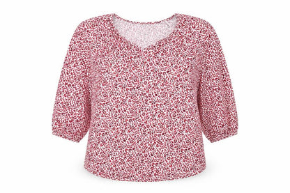 Lands' End Women Pink Floral V-Neck 3/4 Sleeve Blouse UK 14