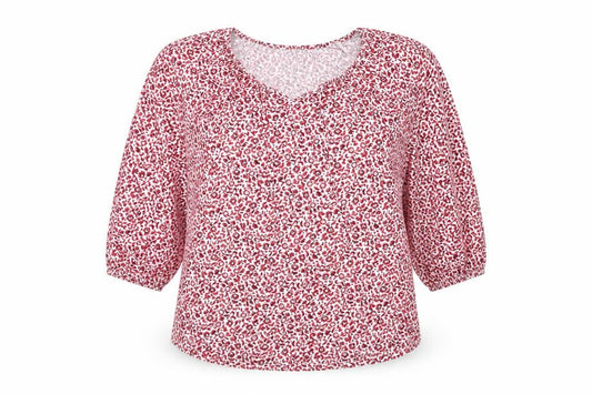 Lands' End Women Pink Floral V-Neck 3/4 Sleeve Blouse UK 14