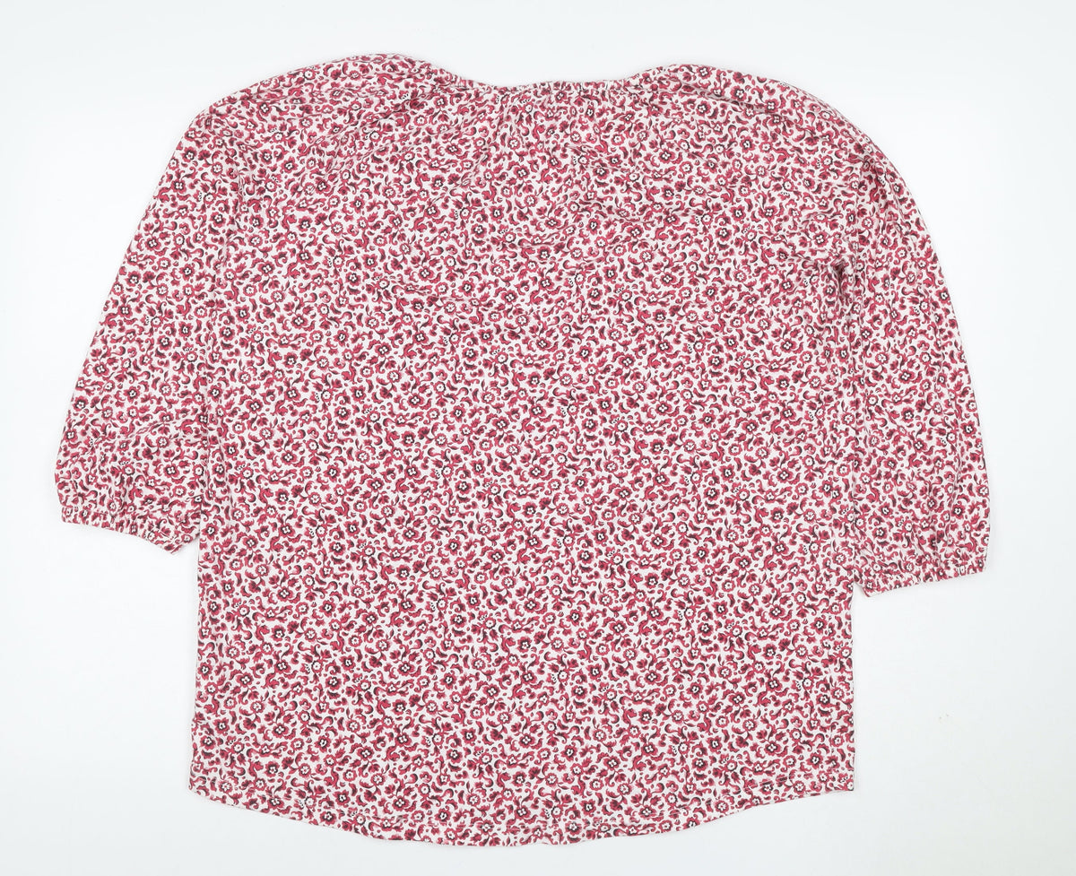 Lands' End Women Pink Floral V-Neck 3/4 Sleeve Blouse UK 14