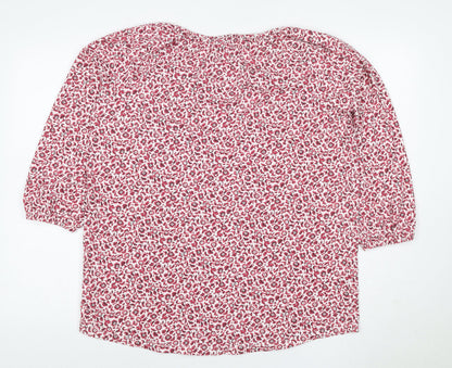 Lands' End Women Pink Floral V-Neck 3/4 Sleeve Blouse UK 14