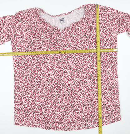 Lands' End Women Pink Floral V-Neck 3/4 Sleeve Blouse UK 14