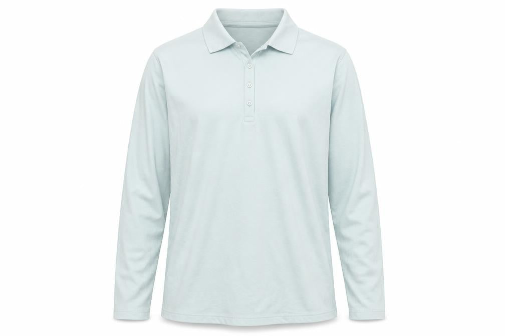 Lands' End Men Blue L Long Sleeve Cotton Polo Shirt Regular