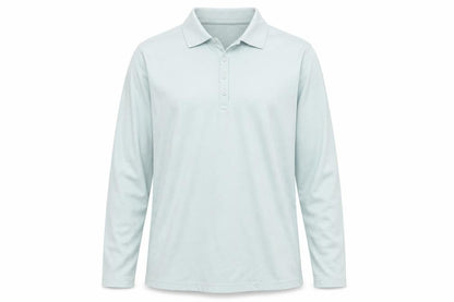 Lands' End Men Blue L Long Sleeve Cotton Polo Shirt Regular