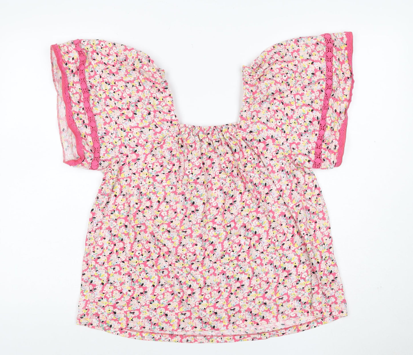 Marks and Spencer Women Pink UK 12 Floral Square Neck Lace Blouse