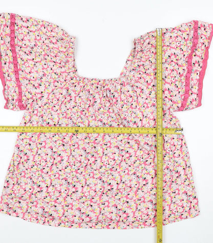 Marks and Spencer Women Pink UK 12 Floral Square Neck Lace Blouse