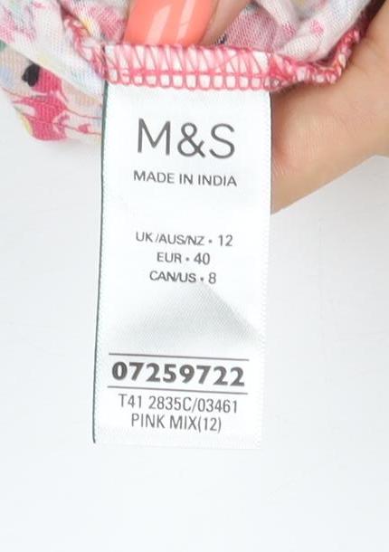 Marks and Spencer Women Pink UK 12 Floral Square Neck Lace Blouse