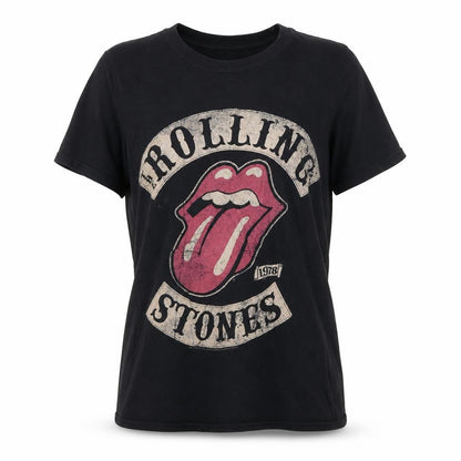 Front view of Gildan unisex black s rolling stones 1978 rock graphic t-shirt