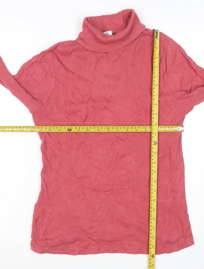 River Island Women Pink Size 12 Ribbed Roll Neck Jersey Top