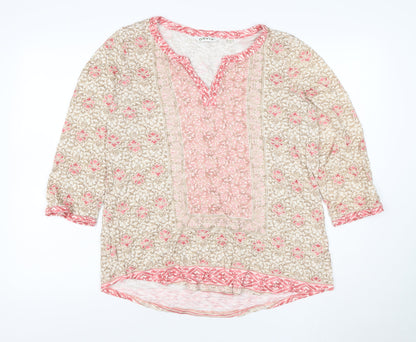 Orvis Women’s Beige Pink M Floral Tunic Blouse 3/4 Sleeve Modal Cotton