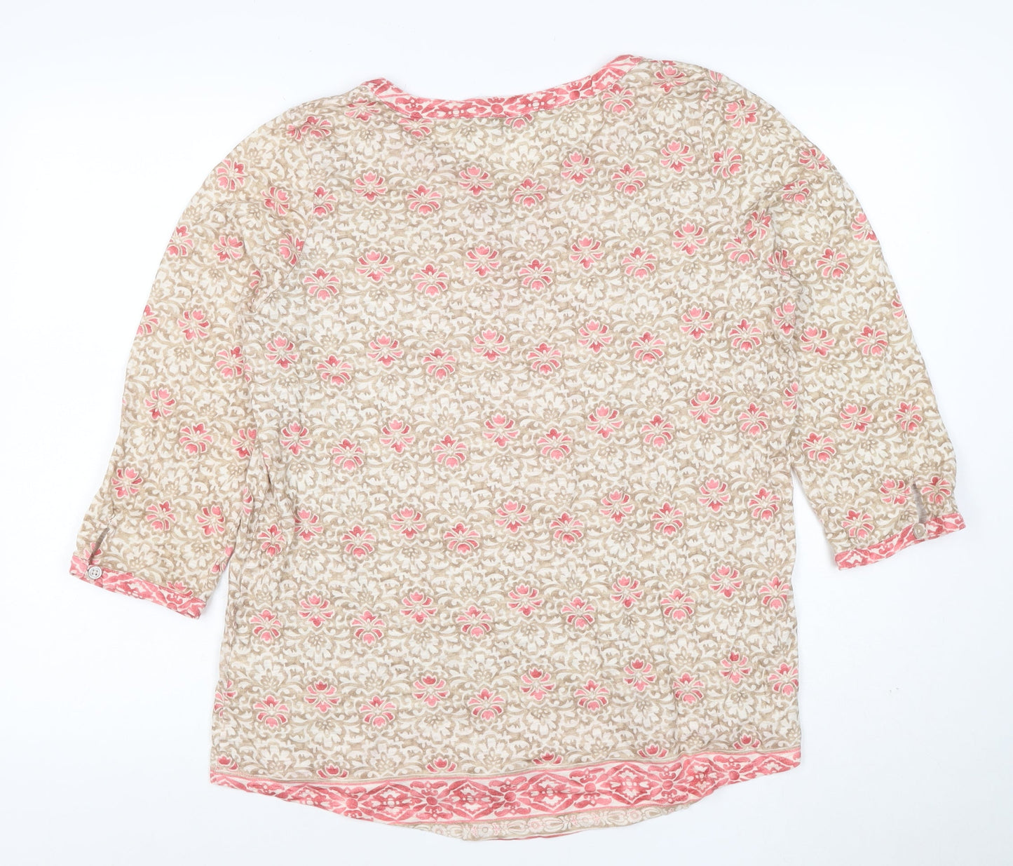 Orvis Women’s Beige Pink M Floral Tunic Blouse 3/4 Sleeve Modal Cotton