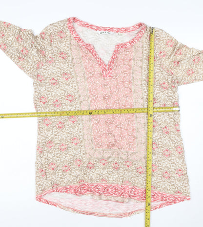 Orvis Women’s Beige Pink M Floral Tunic Blouse 3/4 Sleeve Modal Cotton