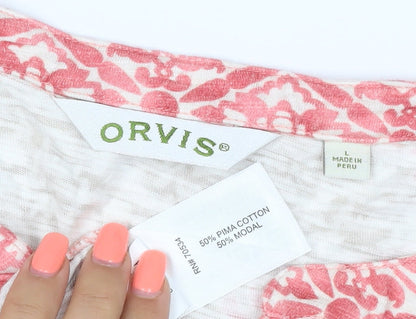 Orvis Women’s Beige Pink M Floral Tunic Blouse 3/4 Sleeve Modal Cotton