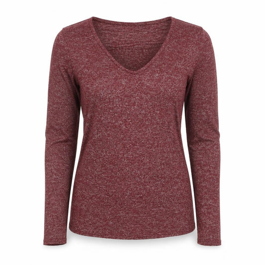 Hollister Women Red Small Ruffle V-Neck Long Sleeve Jersey Top