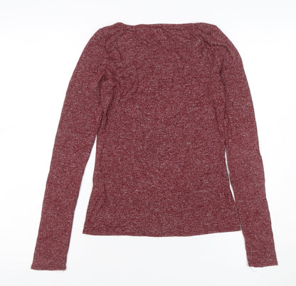 Hollister Women Red Small Ruffle V-Neck Long Sleeve Jersey Top