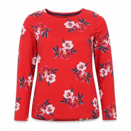 Joules Women Red UK 12 Floral Cotton Long Sleeve Jersey T-Shirt