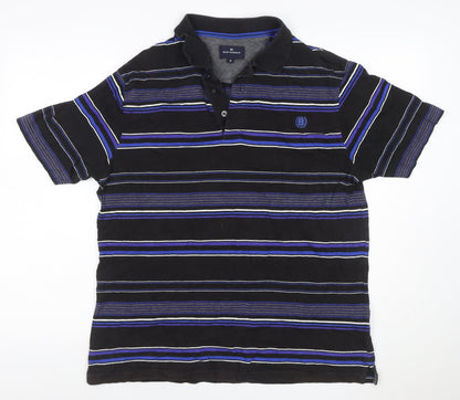 M&S Blue Harbour Men’s Black Blue Striped Cotton Polo Shirt M