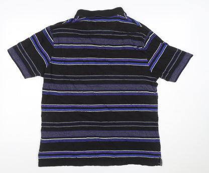 M&S Blue Harbour Men’s Black Blue Striped Cotton Polo Shirt M