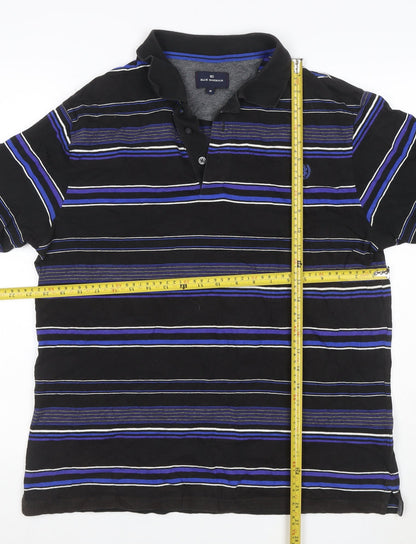 M&S Blue Harbour Men’s Black Blue Striped Cotton Polo Shirt M