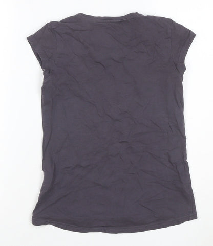 Back view of Puma girls’ grey pink logo graphic t-shirt, size 8, years short sleeve