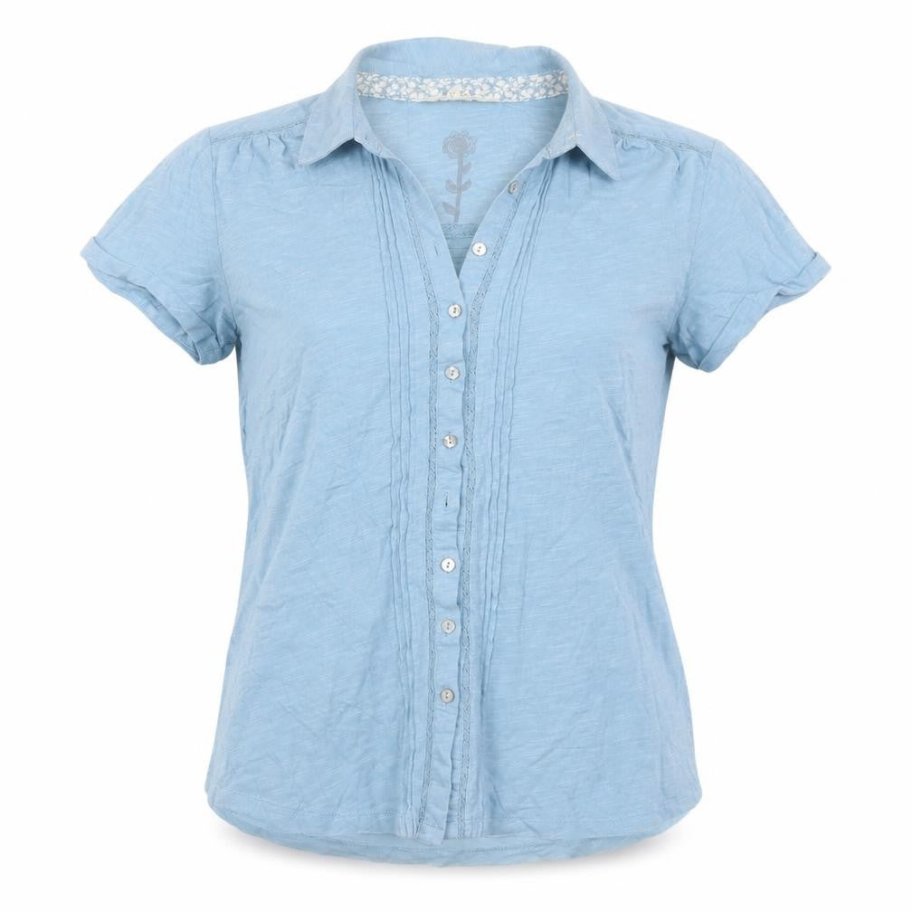 White Stuff Women Blue UK 8 Cotton Collared Pleated Button-Up Shirt