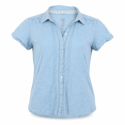 White Stuff Women Blue UK 8 Cotton Collared Pleated Button-Up Shirt