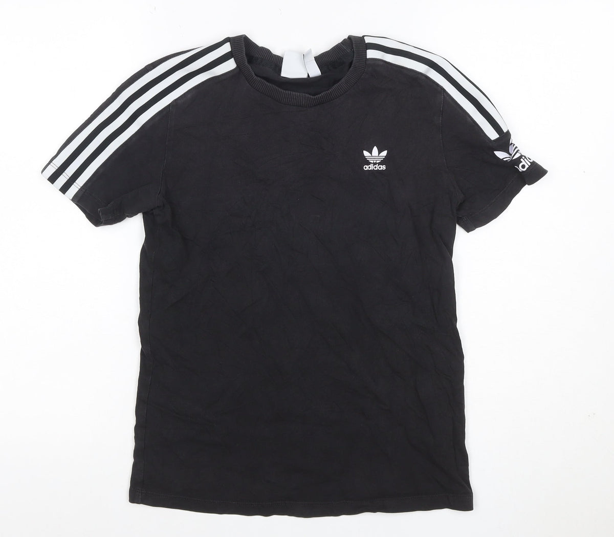 Additional front view of adidas Women Black UK 8 Basic 3 Stripe Crew Neck T-Shirt