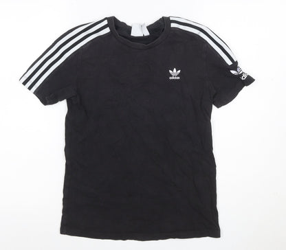 Additional front view of adidas Women Black UK 8 Basic 3 Stripe Crew Neck T-Shirt