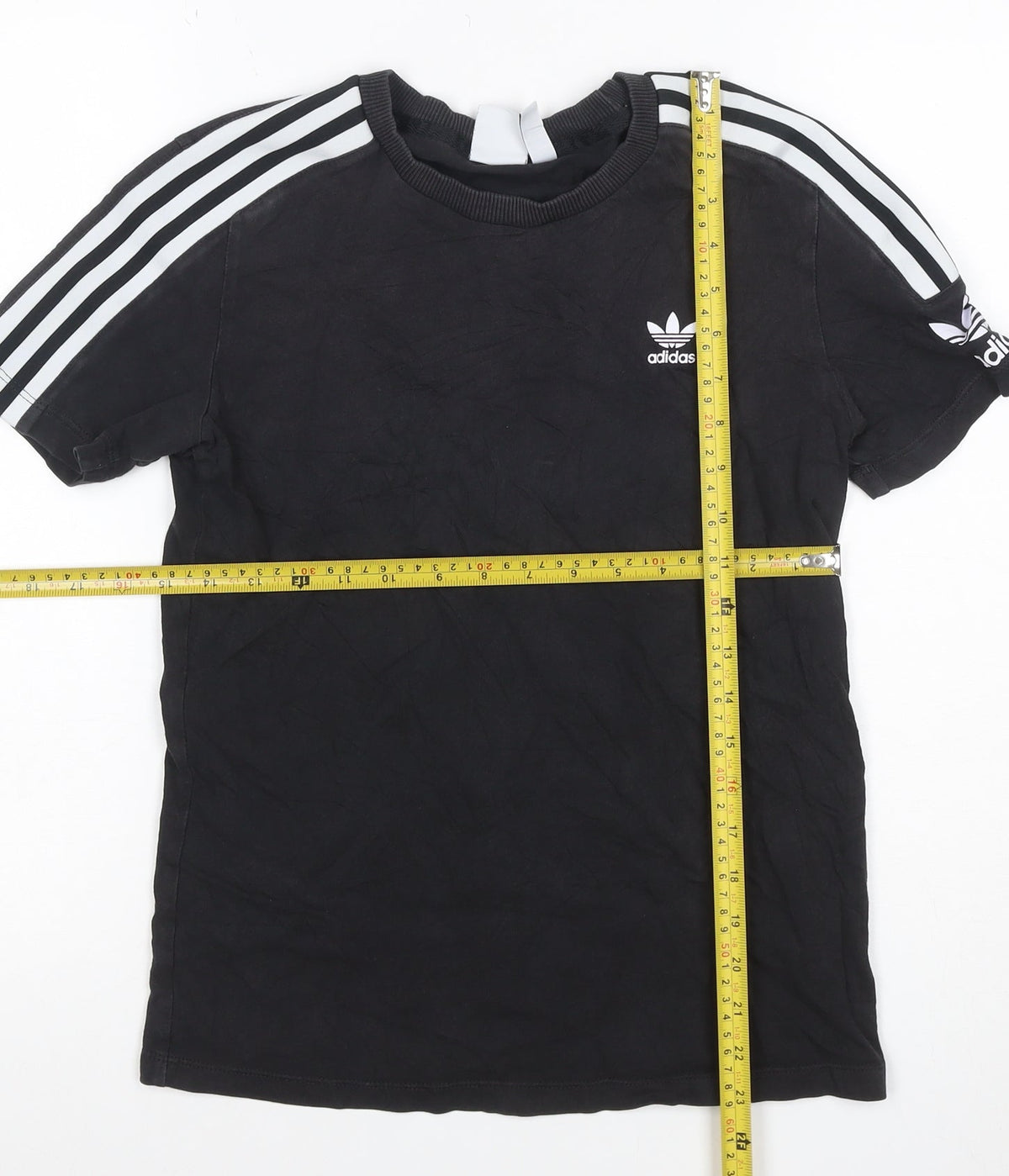 Close-up detail of adidas Women Black UK 8 Basic 3 Stripe Crew Neck T-Shirt