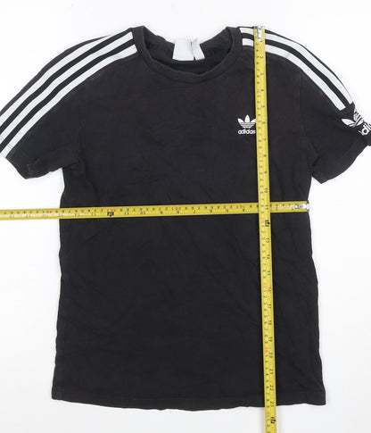 Close-up detail of adidas Women Black UK 8 Basic 3 Stripe Crew Neck T-Shirt