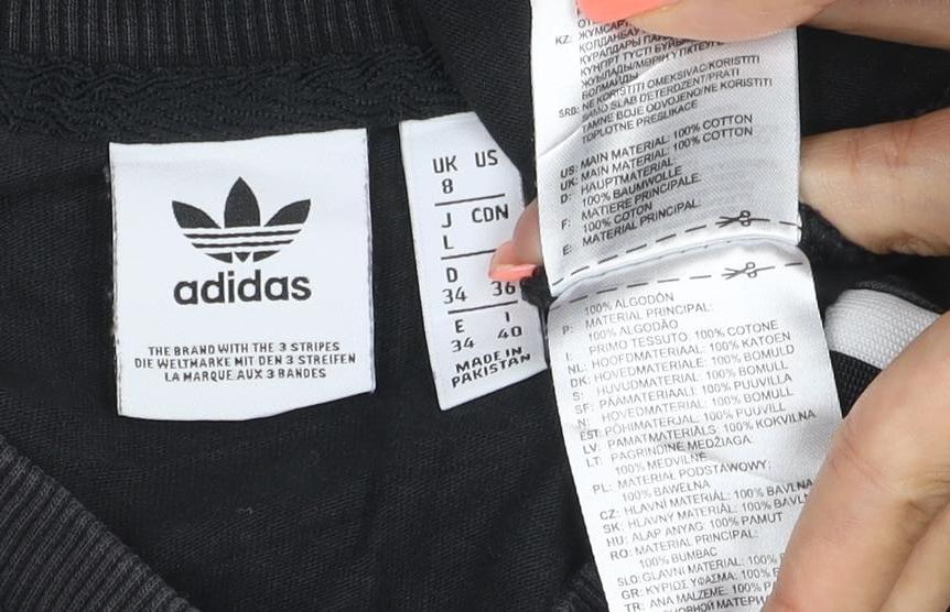 Brand and care label for adidas Women Black UK 8 Basic 3 Stripe Crew Neck T-Shirt