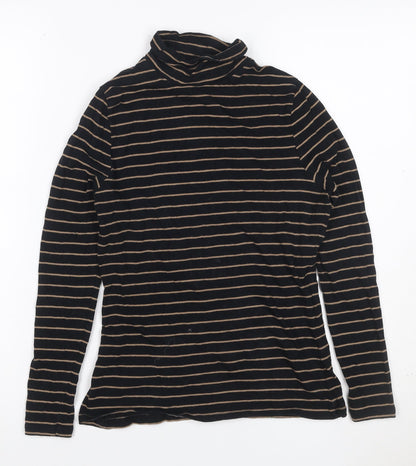Marks & Spencer Women Black Beige Striped Roll Neck Long Sleeve Top UK 8