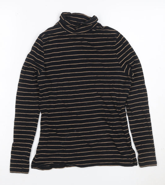 Marks & Spencer Women Black Beige Striped Roll Neck Long Sleeve Top UK 8