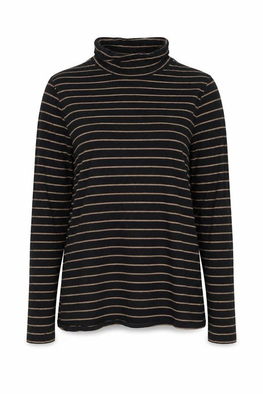 Marks & Spencer Women Black Beige Striped Roll Neck Long Sleeve Top UK 8
