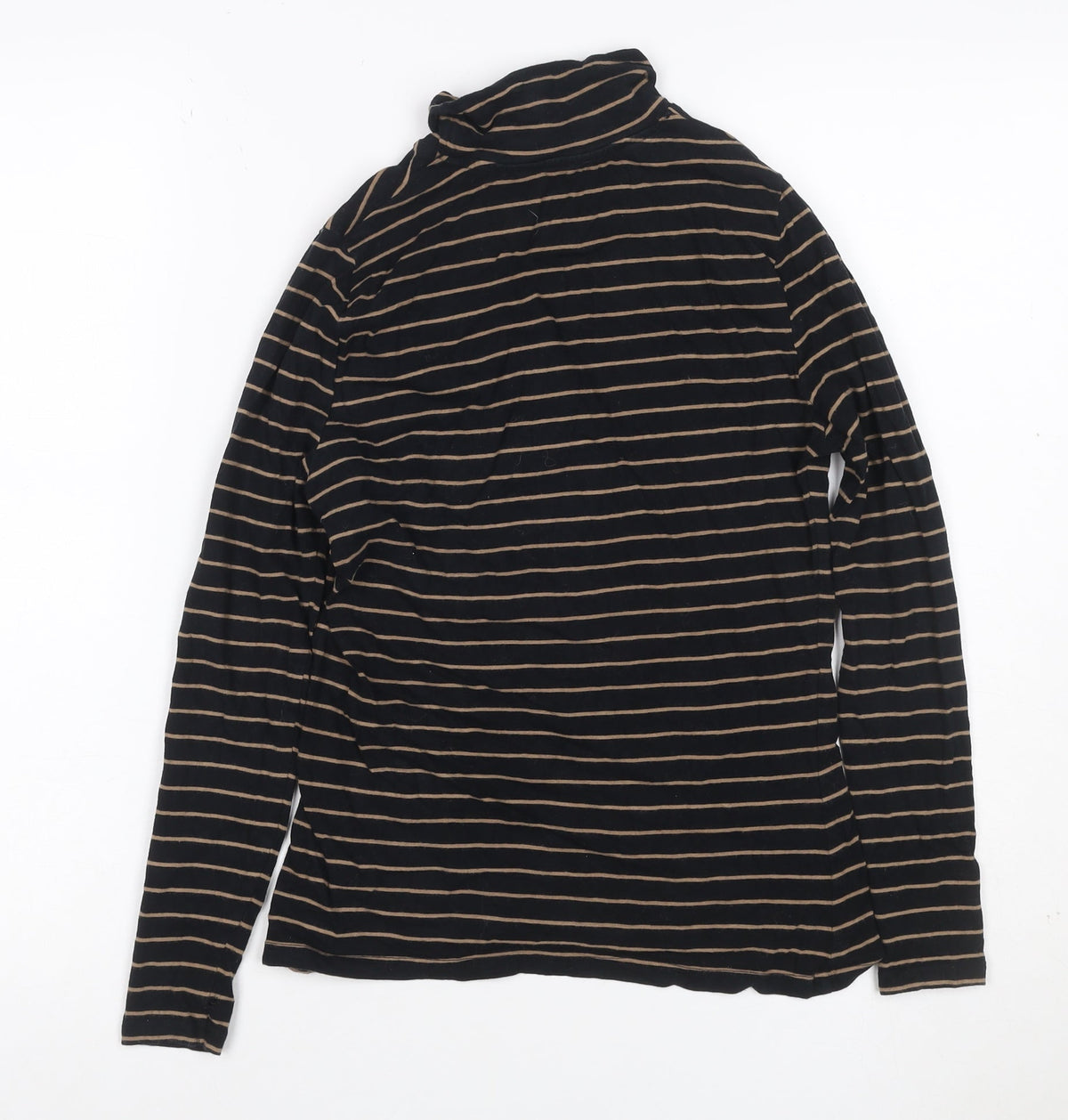 Marks & Spencer Women Black Beige Striped Roll Neck Long Sleeve Top UK 8